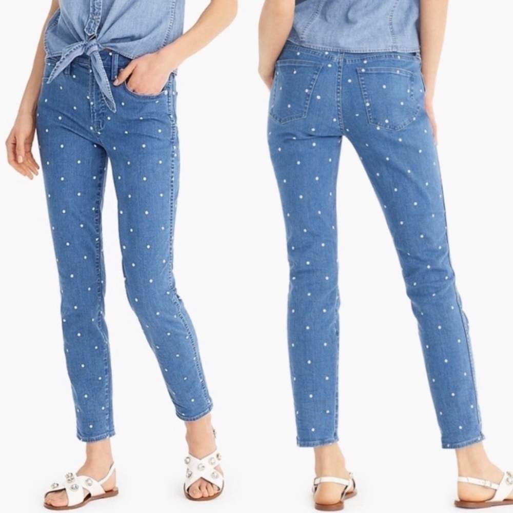 NWT J. Crew Vintage Straight High Rise Jeans In Scattered Dots Blue/White
